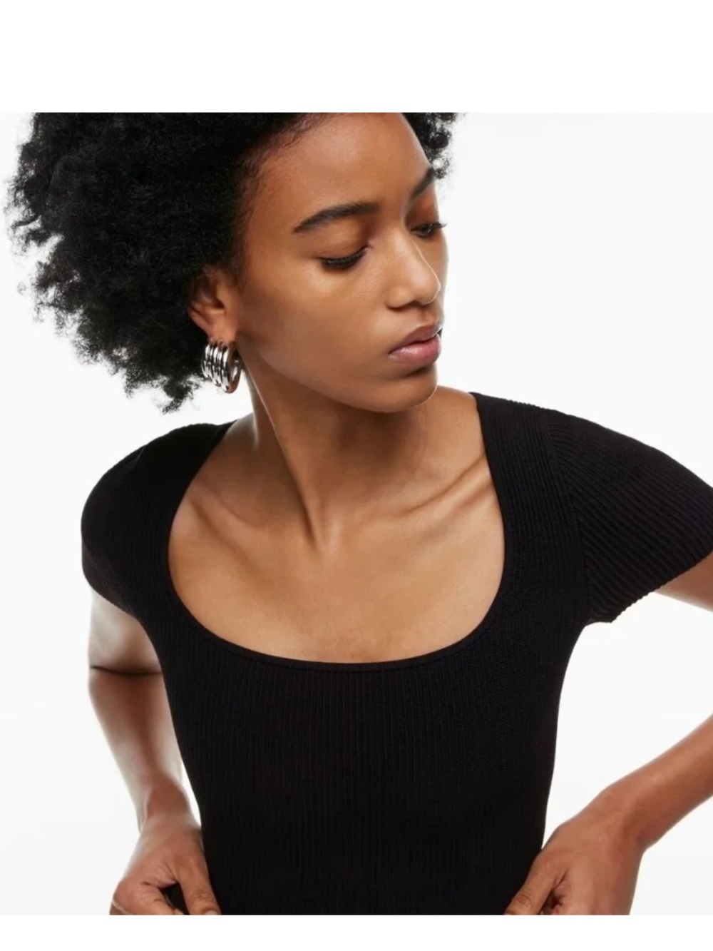 Aritzia Babaton Black Square Neck Short Sleeve Women’s Knit Top NWT